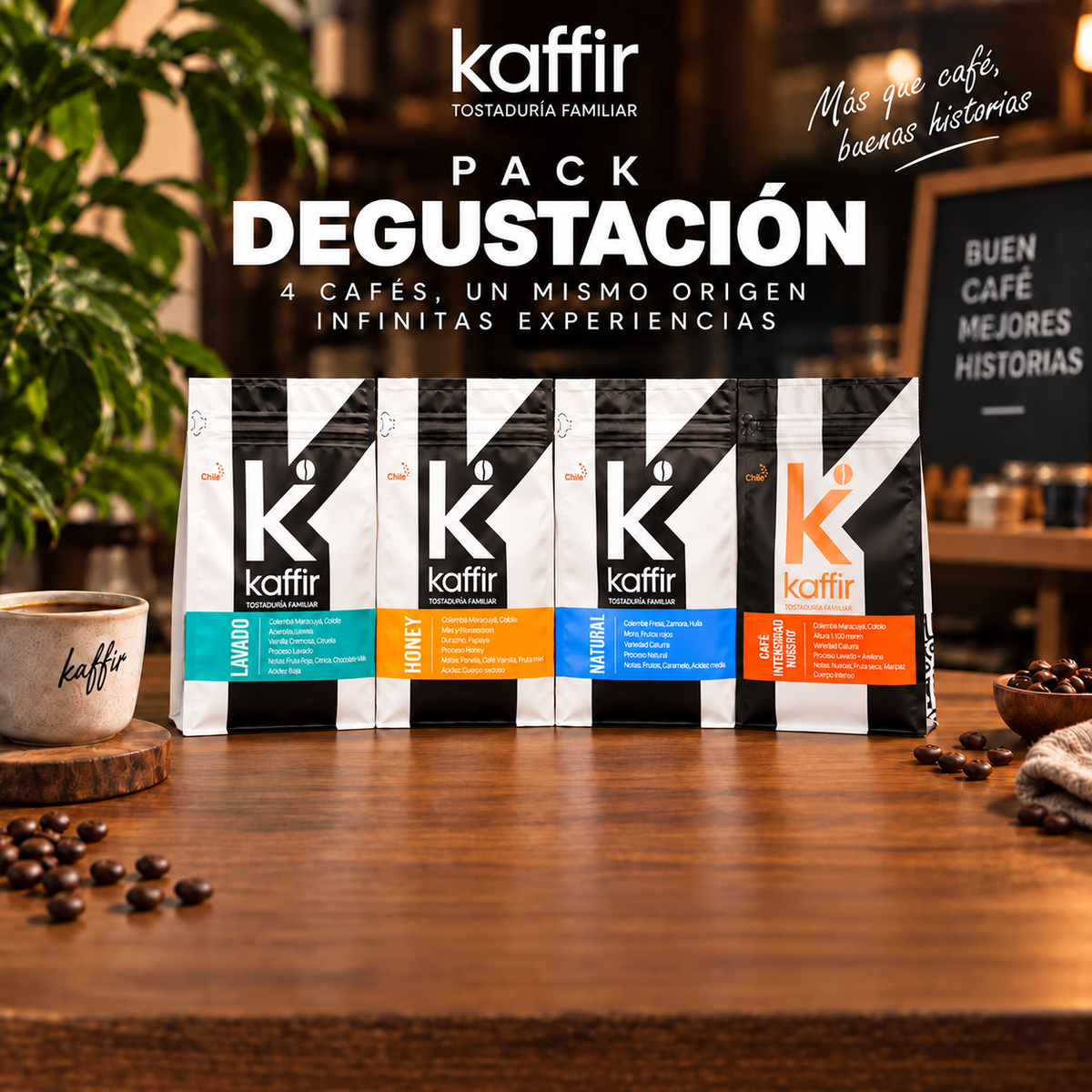 Pack Degustación Kaffir - 4 Cafés de Especialidad Molidos